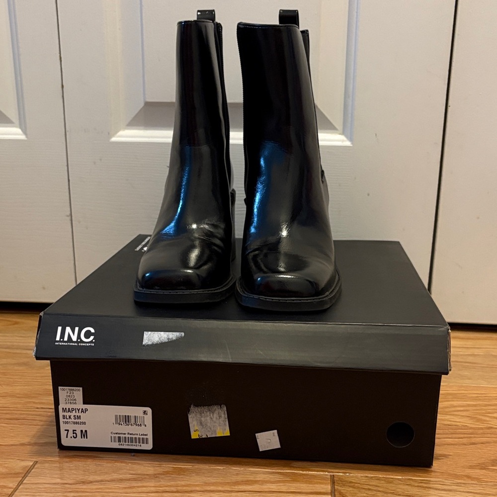 INC International Concepts Shiny Black Ankle Booties